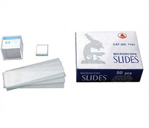 Amscope BS-50P-S100 50pc Pre-Cleaned Blank Ground Edge Glass Microscope Slides and 100pc Pre-Cleaned Square Glass Cover Slips Coverslips
