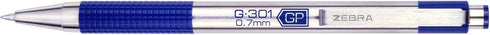 Zebra Pen G-301 Retractable Gel Ink Pen, Stainless Steel Barrel, Medium Point, 0.7mm, Blue Ink, (Pack of 1, 12 Count