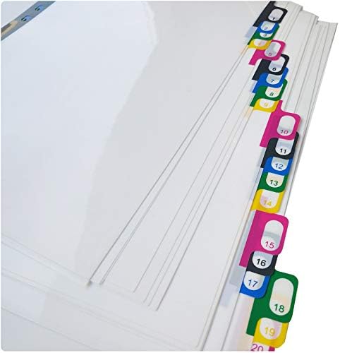 Chris.W A4 Plastic Binder Index Tab Dividers, 20 Multi-Color Tabs, Reinforced 11 Hole Design for Ring Binders