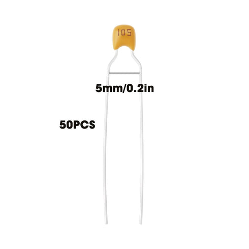 Be In Your Mind 50Pcs 1F 50V 5mm Ceramic Capacitor for Remote Control Car Fan Home Appliances Yellow
