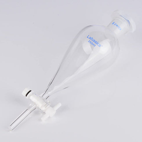 Conical Separatory Funnel, 250 ml Heavy Wall Borosilicate Glass with 24/29 Joints and PTFE Stopcock