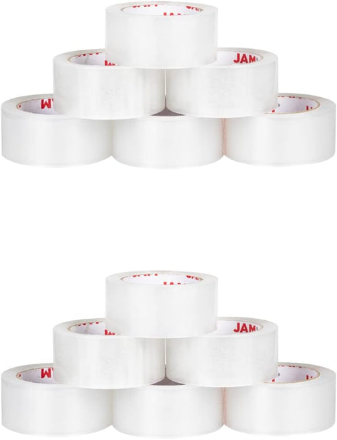 Packing 2 Inches 110 12 Pack JAM Paper Clear Tape - Standard Industrial Shipping Tape - x Yards per Roll - Large Rolls