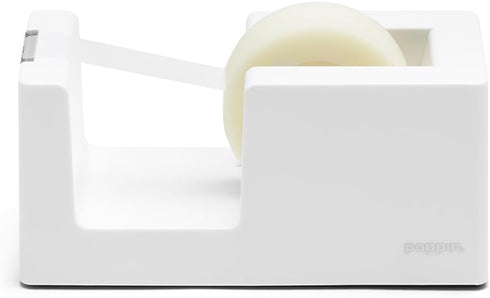 Poppin Stylish Desk Tape Dispenser with Non-Skid Weighted Base, Includes Roll of Tape in Slate Blue