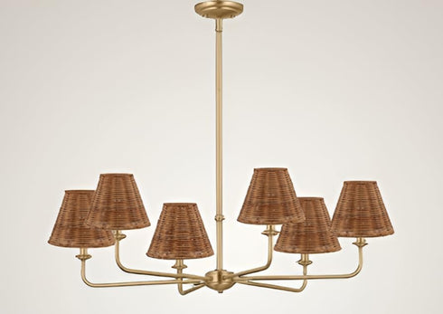 Aspen Creative 51003 3" 6" 5-1/4" Empire Clip-On Chandelier Lamp Shade, Natural Rattan, Top x Bottom x Slant Height