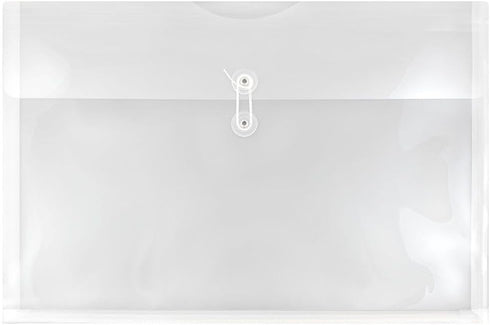 JAM PAPER Plastic Envelopes with Button & String Tie Closure, Large Booklet 12 x 18, Clear, 3/Pack