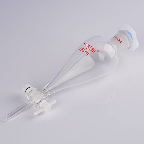 stonylab Borosilicate Glass 125 ml Heavy Wall Conical Separatory Funnel with 24/29 Joints and PTFE Stopcock