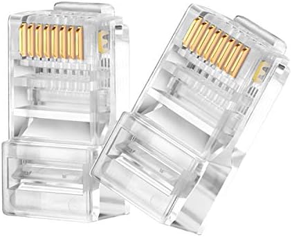 RJ45 CAT6 Pass Through Connectors 100 Pack - Easy Termination Gold Plated 8P8C Modular Ethernet Plug