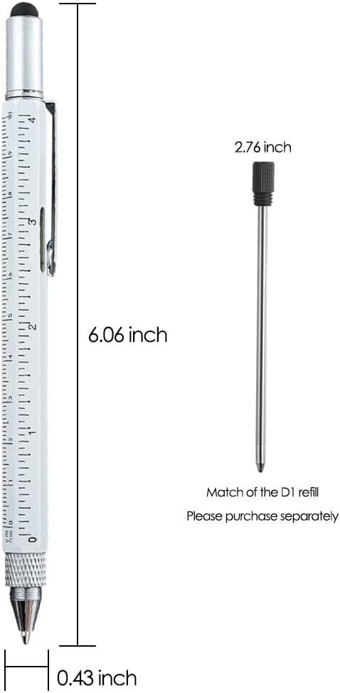 HeTaoCat Gifts Multi Tech Tool Pen, 6 in 1 Stylus Pen with Screwdriver, Ruler, Levelgauge, Ballpoint Pen (White)