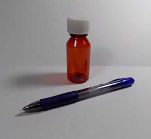Lot of 50 Hard Side Graduated Oval 1 Ounce Plastic Amber Travel RX Medicine Bottles with Caps