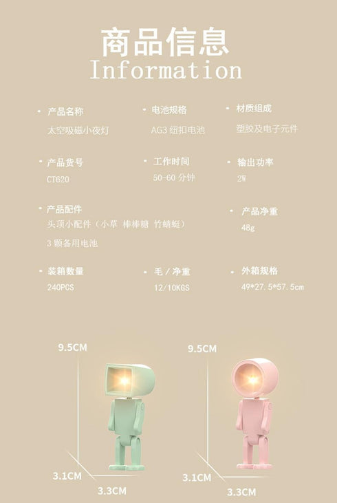 Generic Robot Friday Night Light,LED Mini Magnetic Desk Lamp with Batteries,Cute Movable Figure Decor,Phone