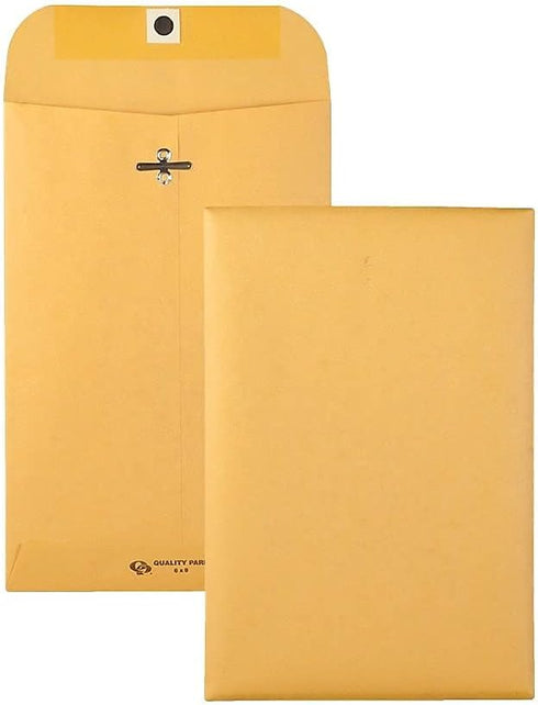 Quality Park Gummed Kraft Clasp Envelopes - #55 - 6" x 9" - 28 lb - 100 / Box - Kraft
