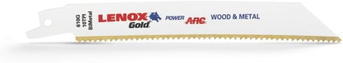 LENOX Tools 21064610GR Gold Power Arc Reciprocating Saw Blade, For Thick Metal, Wood, Plastic Cutting, 6-inch, 10 TPI, 5-Pack by Lenox