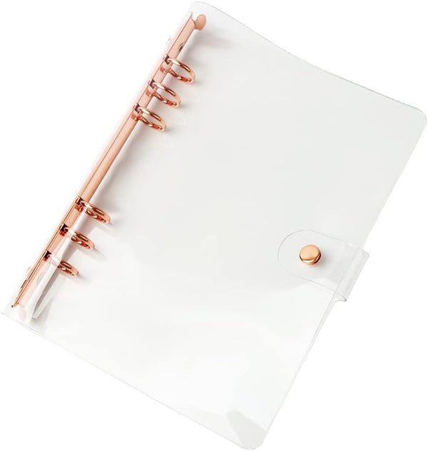 Clear A5 Binder, Rose Gold, 6 Ring Budget Binders, Snap Button Closure, Soft PVC Notebook Protector