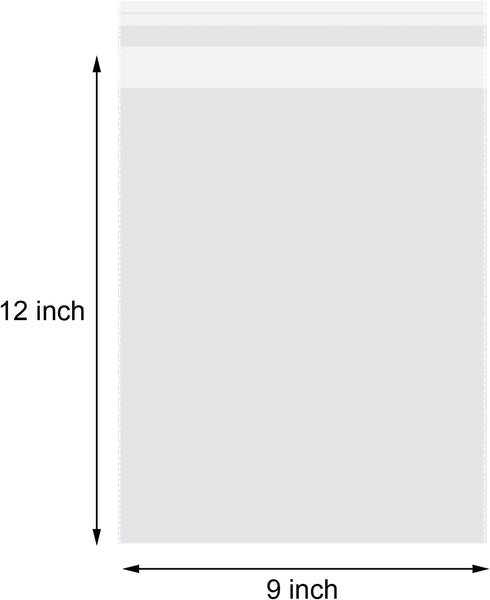 50pcs 9x12 Inch Resealable Poly Bags, Clear Self Sealing Bags for Packaging Clothing & T-Shirts