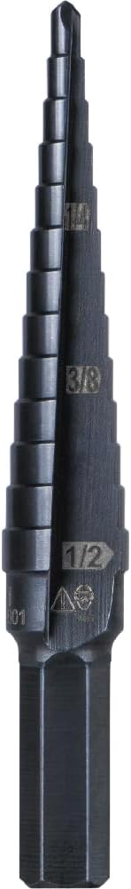 Klein Tools KTSB01 Step Drill Bit Double-Fluted #1, 1/8 to 1/2-Inch with Hex Shank