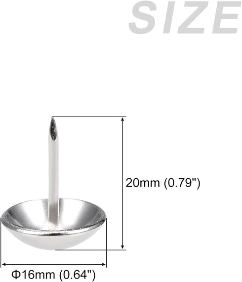 Upholstery Nail Tacks (16x20x5mm) 100Pcs, Iron Round Thumb Push Pins for Home Kitchen Furniture, Silver Tone