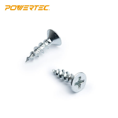 POWERTEC #6 x 5/8" Wood Screws – 100 PCS Zinc-Plated Self-Tapping Phillips Screws for Crafts and Wood