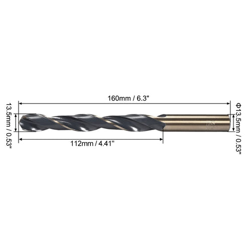 uxcell 2 Pcs Straight Shank Twist Drill Bits 13.5mm High Speed Steel 4341 for Stainless Steel, Alloy, Metal, Plastic,