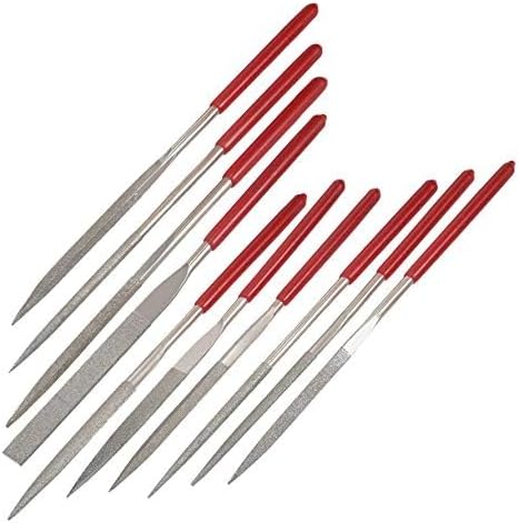 YAKAMOZ 10pc Mini Diamond Metal Files Set - Micro Round Needle, Triangular Square Flat Riffler Files for Jewelry, Wood,