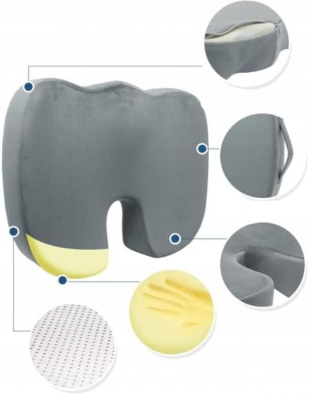 RESTEQ Tailbone 45x36 cm Orthopedic U-Shaped Seat Cushion for & Pressure Relief, Portable Memory Foam Pad, Non-Slip