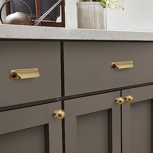 2 Pack Cup Pulls 2-1/2"(64mm) Center to Center Drawer Pulls Champagne Bronze Cabinet Hardware for Kitchen Cabinets