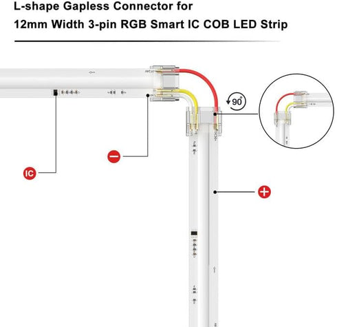 PAUTIX 12mm Connectors 10pcs L-Shaped/Corner Connectors,Solderless Terminal Extension Connection for 3-Pin RGB Smart IC COB LED Strip Lights,NOT for 10mm/8mm/5mm LED Tape Lights by PAUTIX