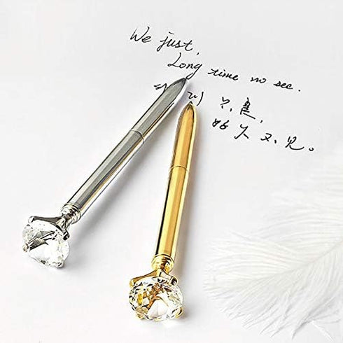 U Scinan 8 Pcs Metal Ballpoint Pen with Big Diamond/Crystal - Office Supplies Gift, Black Ink, Magnify Function, Silver