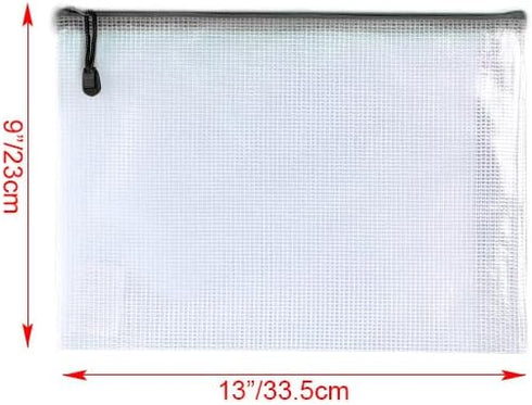 Oaimyy 16 PCS Mesh Zipper Pouch, 9"x 13" Big Size Plastic Zip File Folders for Office Supplies, Travel, Home Storage