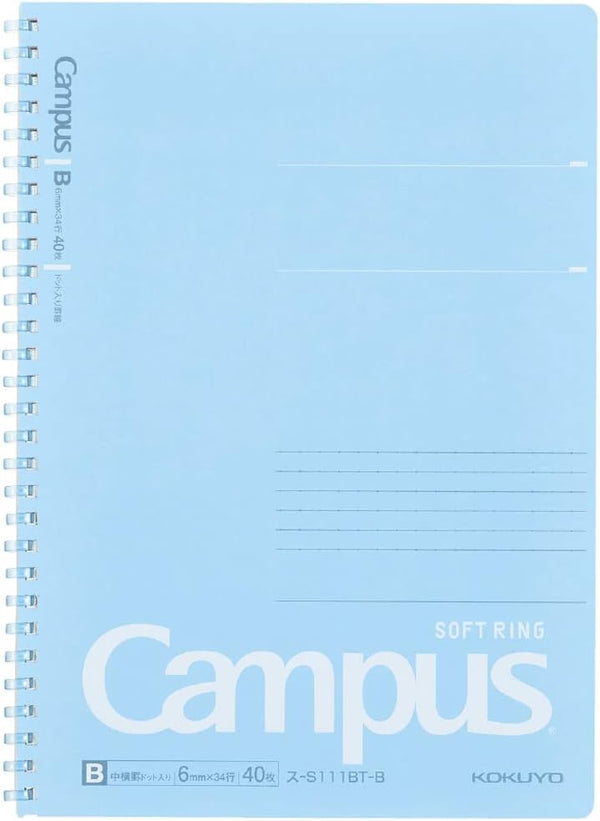 KOKUYO Campus Soft Ring Notebook, Semi-B5, 6mm Dot Ruled, 40 Sheets, Blue, Japan Import