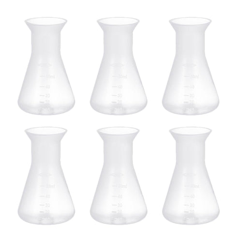 6pcs Sterile 50ml Plastic Erlenmeyer Flask, Narrow Neck Education Experiment Supplies with Graduations Learning Tool