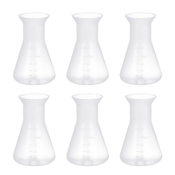 6pcs Sterile 50ml Plastic Erlenmeyer Flask, Narrow Neck Education Experiment Supplies with Graduations Learning Tool