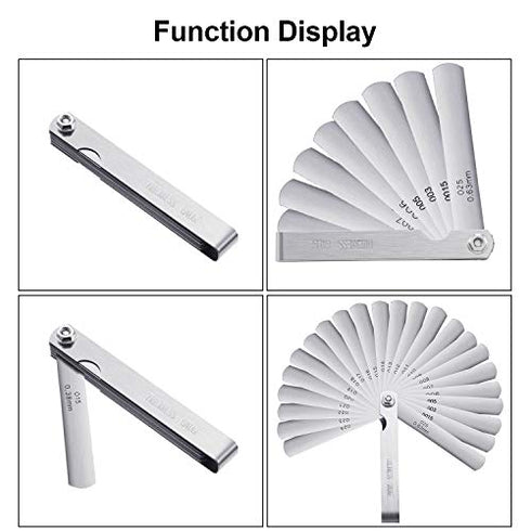 Stainless Steel Feeler Gauge, Dual Marked Metric and Imperial Measuring Tool (26 Blades)