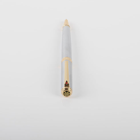 Luxury Ballpoint Pen Gift Set, 24K Gold Trim, Black Ink Refills, Fancy Writing Pens for Men Women, Christmas Silver