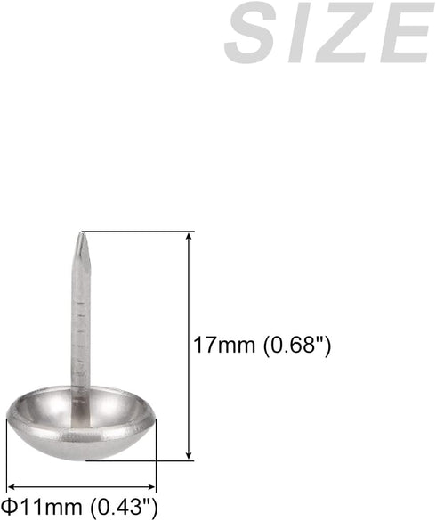 Upholstery Nail Tacks (11x17x3.6mm) 25Pcs, Iron Round Thumb Push Pins - for House Construction, Home Kitchen Furniture, Silver Tone