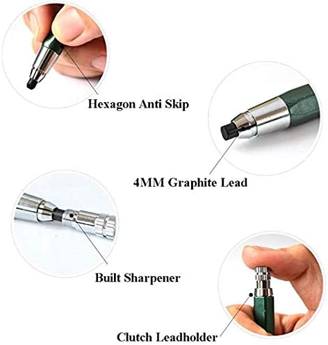 Oasis-X 4.0mm Mechanical Pencil Lead Holder with Clip Mechanical Clutch with Built-in Sharpener Automatic Graphite Pencil Lead Pencil For Construction, Draft Drawing, Crafting, Art Sketching by Oasis-X