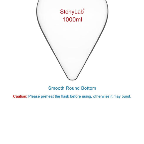 stonylab Recovery Flask, Heavy Wall Single Neck Borosilicate Glass Rotary Evaporator Flask, 1000 ml, Pear-Shaped