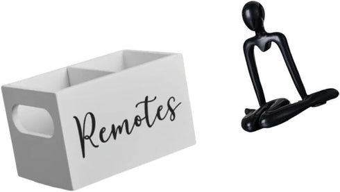 Fenteer Retro Wooden Remote Organizer and Abstract Thinker Sculpture Decorative Tabletop Holder for Nightstand Couch