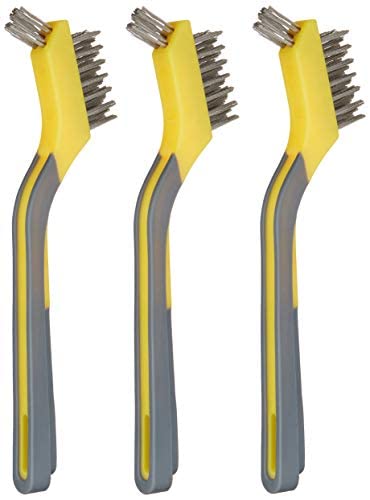 3-Pack, Amazon Basics Stainless Steel Mini Wire Brushes for Paint Removal, Rust Removal, Crevice Cleaning, Soft Grip
