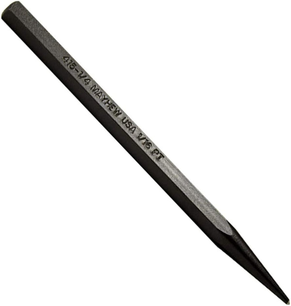 Mayhew Tools 24005 Center Punch, Black Oxide Finish, 1/4" Body x 4" OAL, 1/16-1.5mm Point