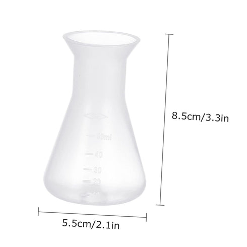 18 Pcs Clear Plastic Erlenmeyer Flasks, 50ml Science Beakers for Kids Experiment, Plastic Bottles, Strainer Triangle