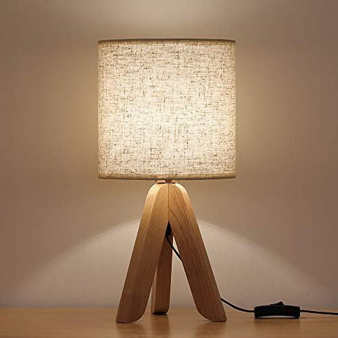 13.4 Inches Bulb) HAITRAL Small Bedside Table Lamp - Wooden Tripod Nightstand Lamp for Bedroom, Living Room, Office