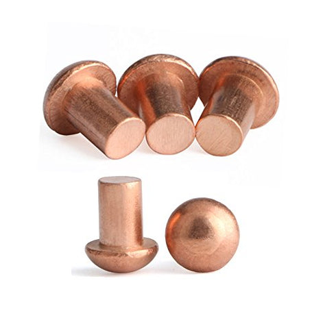 YXQ 50 Pcs Copper Solid Rivets, 1/4 Diameter 5/16 L Shank Round Head Fasteners, M6x8