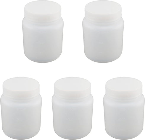 Bettomshin 5Pcs 300ml PE Plastic Food Grade Bottles, Wide Mouth Lab Reagent Storage Container