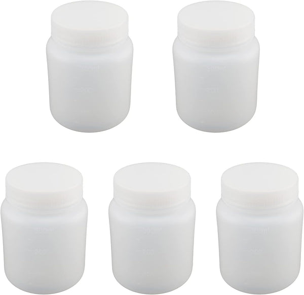 Bettomshin 5Pcs 300ml PE Plastic Food Grade Bottles, Wide Mouth Lab Reagent Storage Container