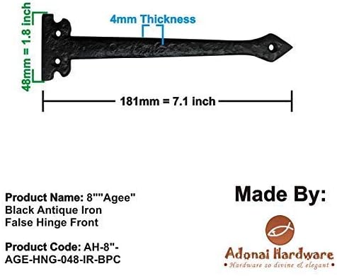 7" Dummy (4 Pack, Adonai Hardware "Agee Heavy Duty Antique Cast Iron Strap False or Faux or Hinge Front Matte Black)