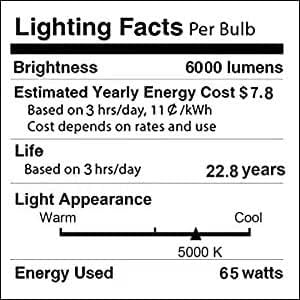 400W-500W Equivalent LED Light Bulb, 6000 Lumen, 5000K Bright Daylight, E26/E27 Medium Base for Large Areas
