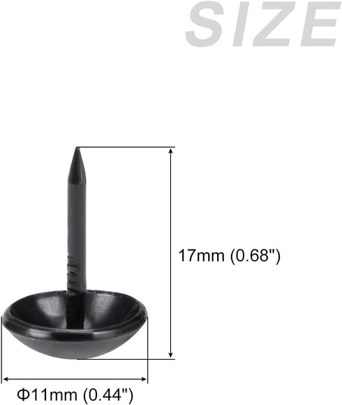 Upholstery Nail Tacks (11x17x3.5mm) 25Pcs, Iron Round Thumb Push Pins - for House Construction, Home Kitchen Furniture, Black