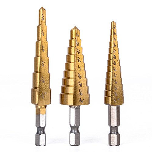 3Pcs/Set High Speed Steel Titanium Step Drill Bit Set, Impact Driver Compatible, 28 (1/8-3/4'') with Pouch