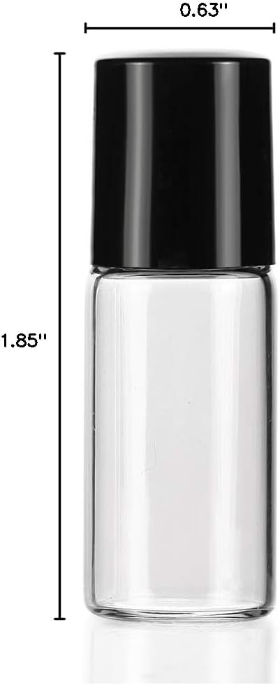 50 Pack 3ml Clear Glass Sample Vials for Essential Oils, Empty Roller Bottles with Stainless Steel Roller Ball