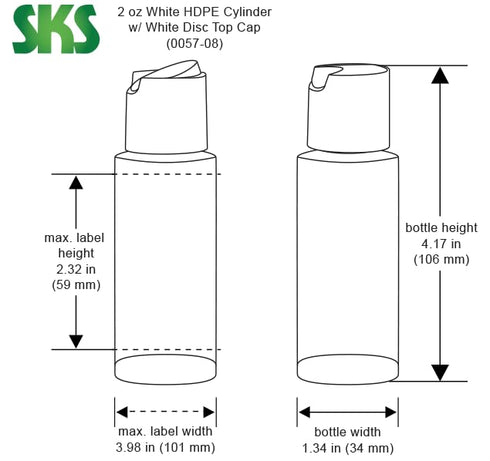 Packaging 2 Oz 24/410 48/Bag, SKS Bottle & Travel Bottles - White HDPE Cylinder Travel Shampoo Bottles with White Disc